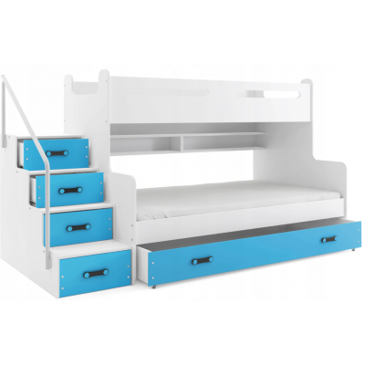 Poschodová posteľ MAX 3 + 2x matrace modro-biela  